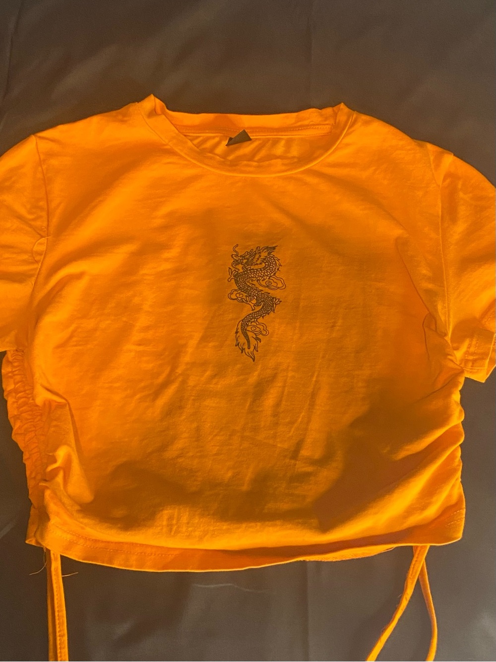 SHEIN Bright Orange Dragon Tee with Side Drawstrings